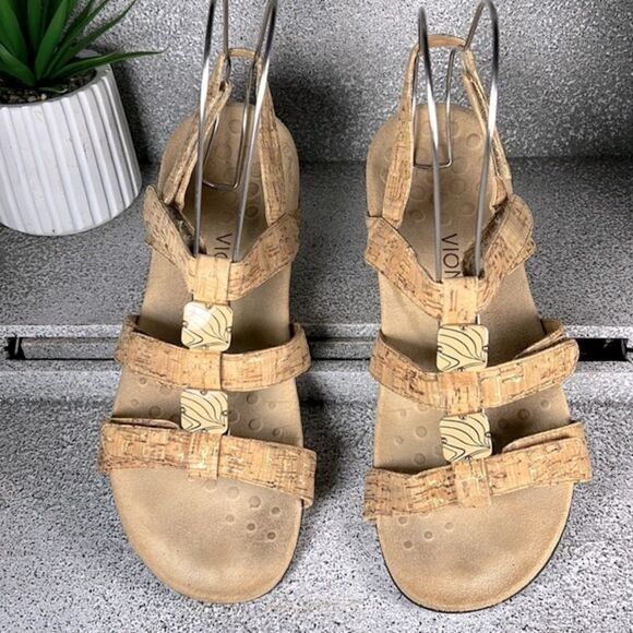 Vionic Amber Gold Cork Sandals Shoes Size 10 - Picture 4 of 9
